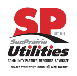 Sun Prairie Utilities logo with large "SP", tagline "Community Partner. Resource. Advocate." and "Shared Strength Through WPPI Energy.